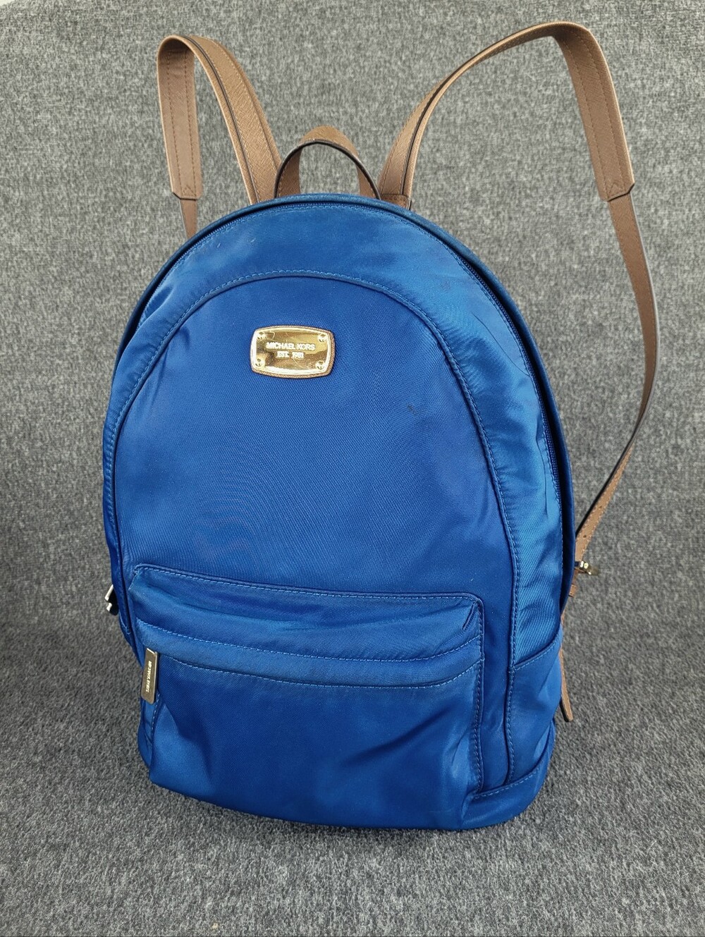 Michael Kors Jet Set Electric Blue Nylon Backpack with Tan Faux Leather Straps